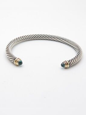 David Yurman Cable Classics 5mm Blue Topaz 14K Gold Sterling Silver Bracelet M